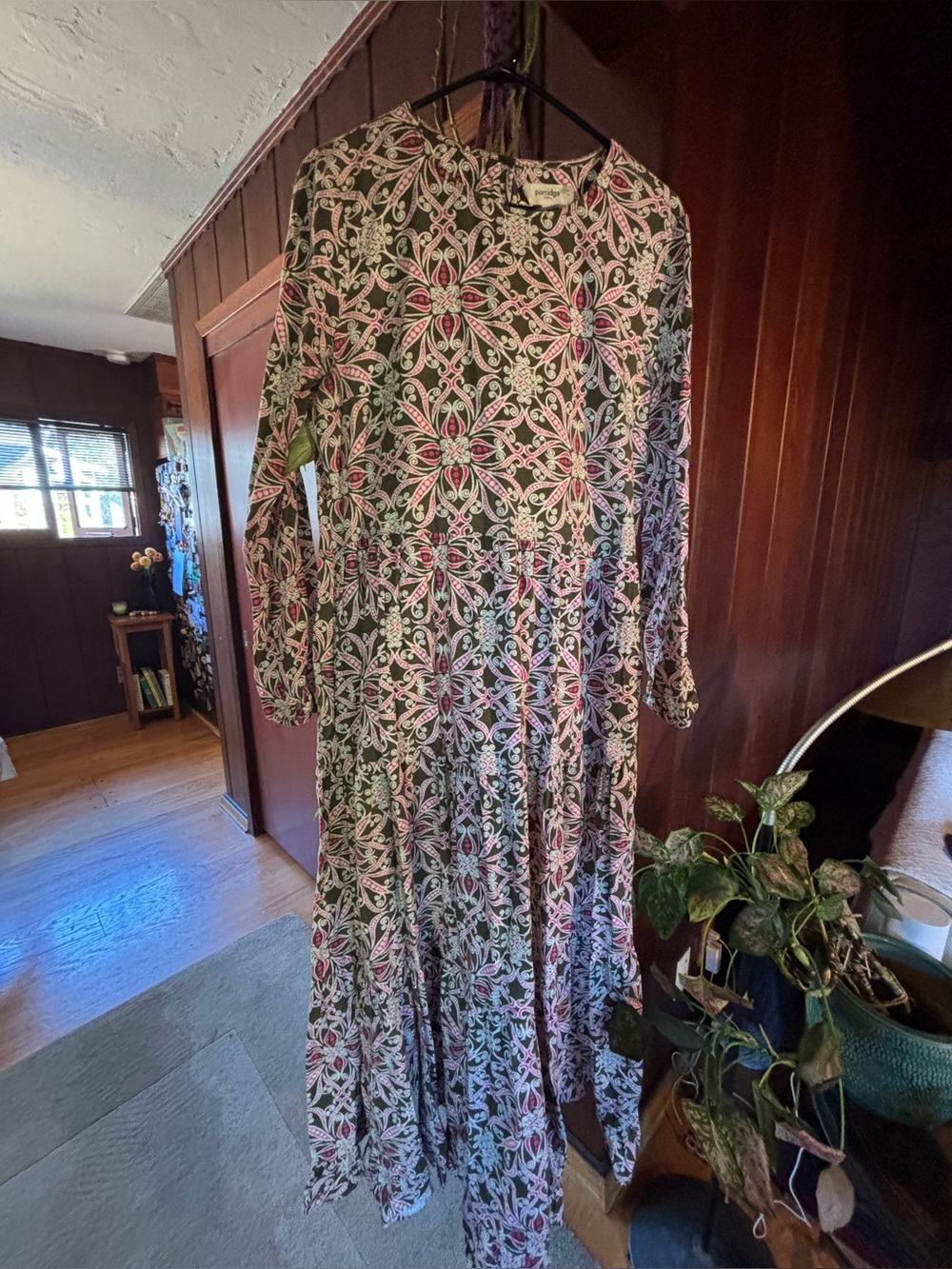 Floral Long Sleeve Maxi Dress in Green and Pink